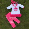 New girls Birthday clothes long sleeves cake pant outfit hot sell girls cute kids suit with matching necklace and headband